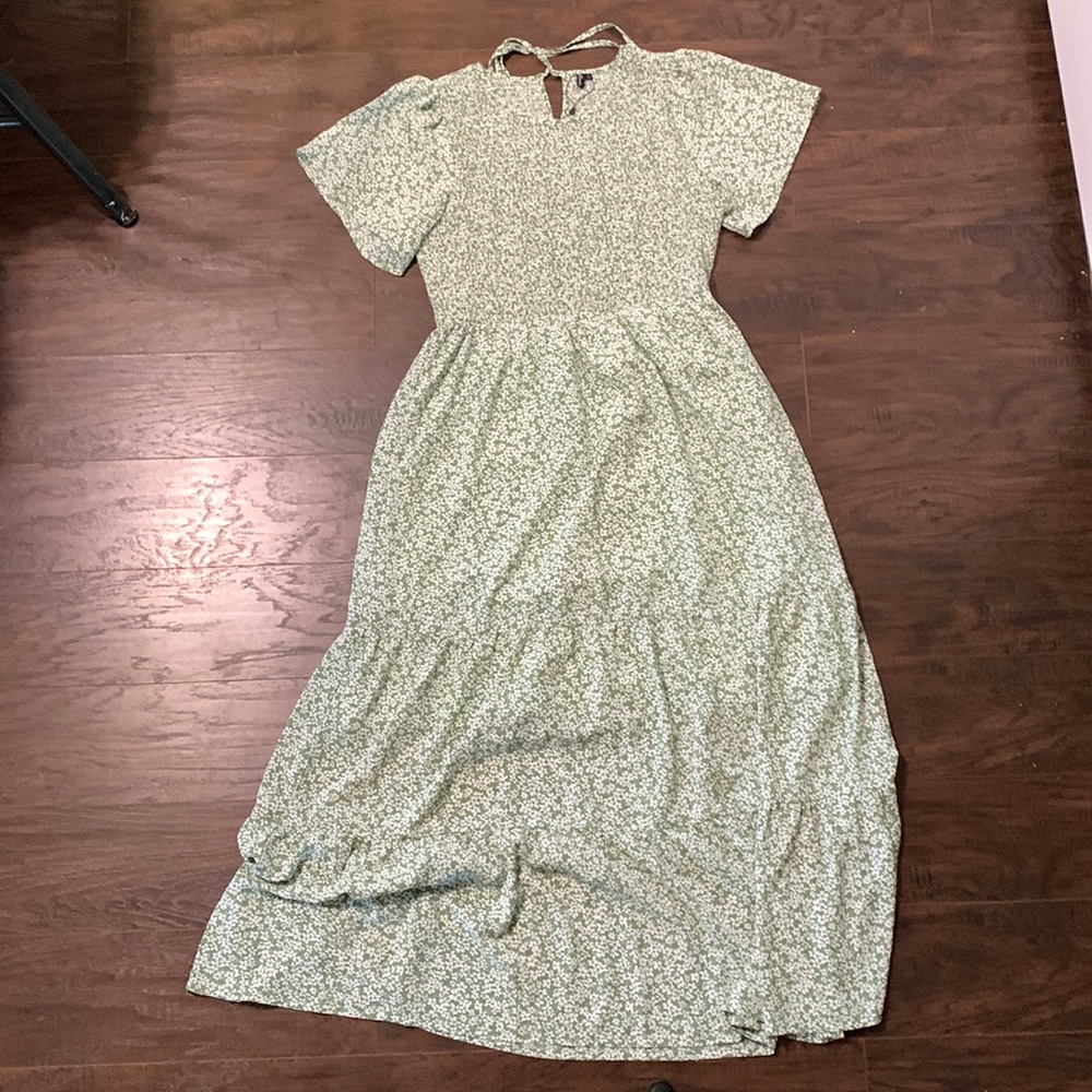 Green floral boho dress